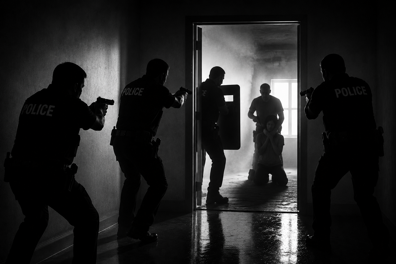 Illustration of patrol officers responding to a hostage incident